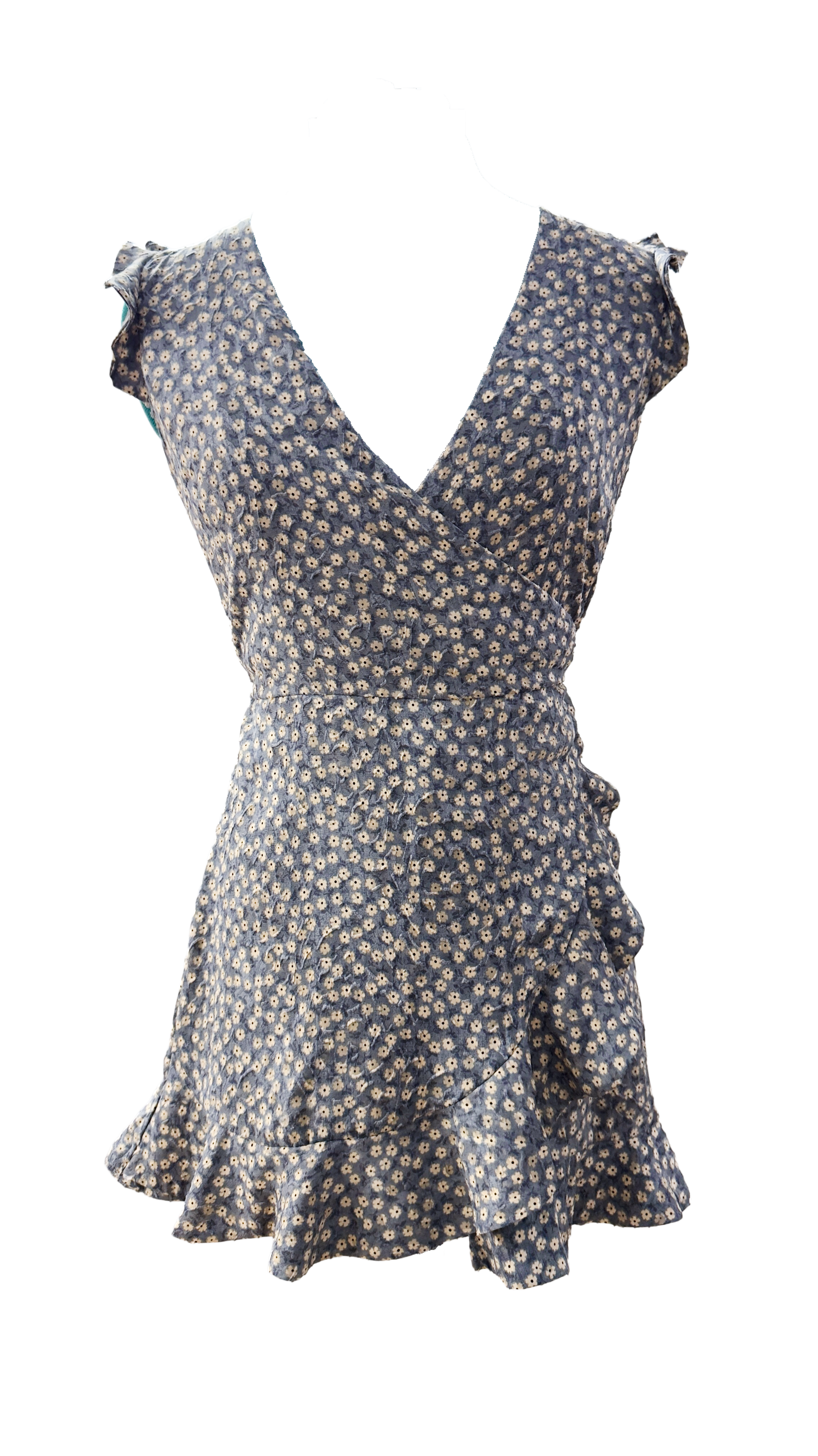 ZARA Trafaluc Grey-Blue Floral Ruffle Mini Dress - Size S (US 5)