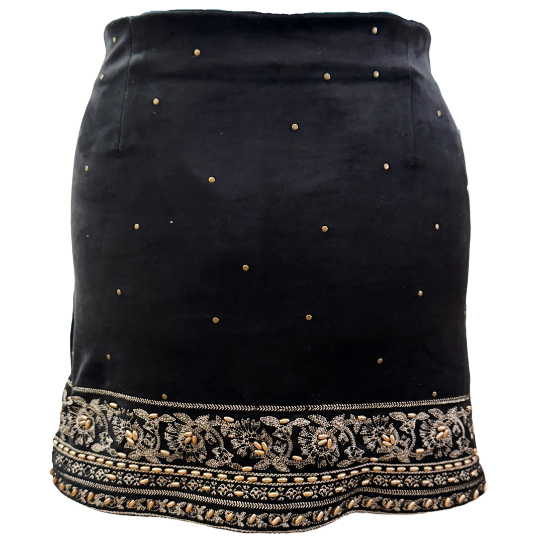 Springfield Embellished Black Suede Mini Skirt - One Size (S/M Fit)