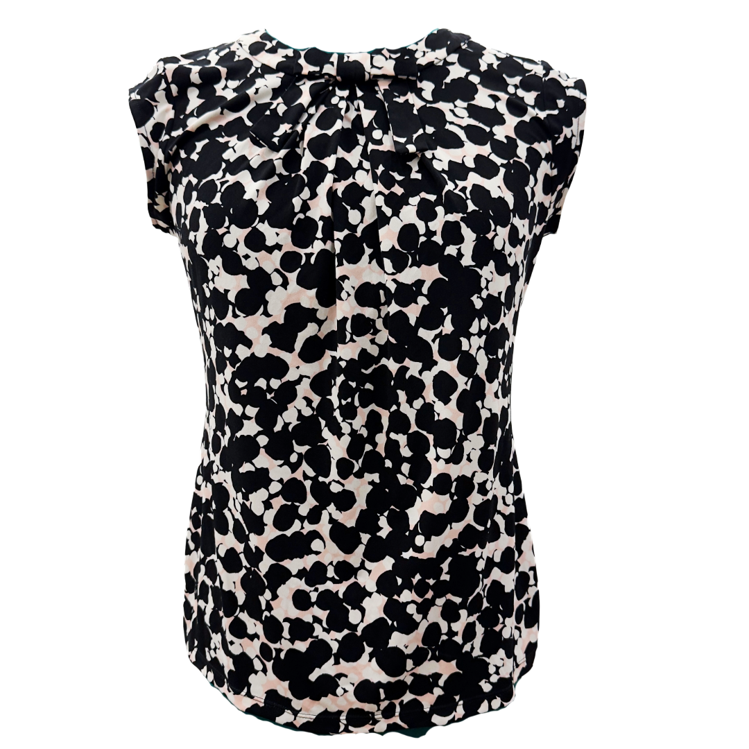 Karl Lagerfeld Printed Bow Detail Short Sleve Blouse - Size US 6