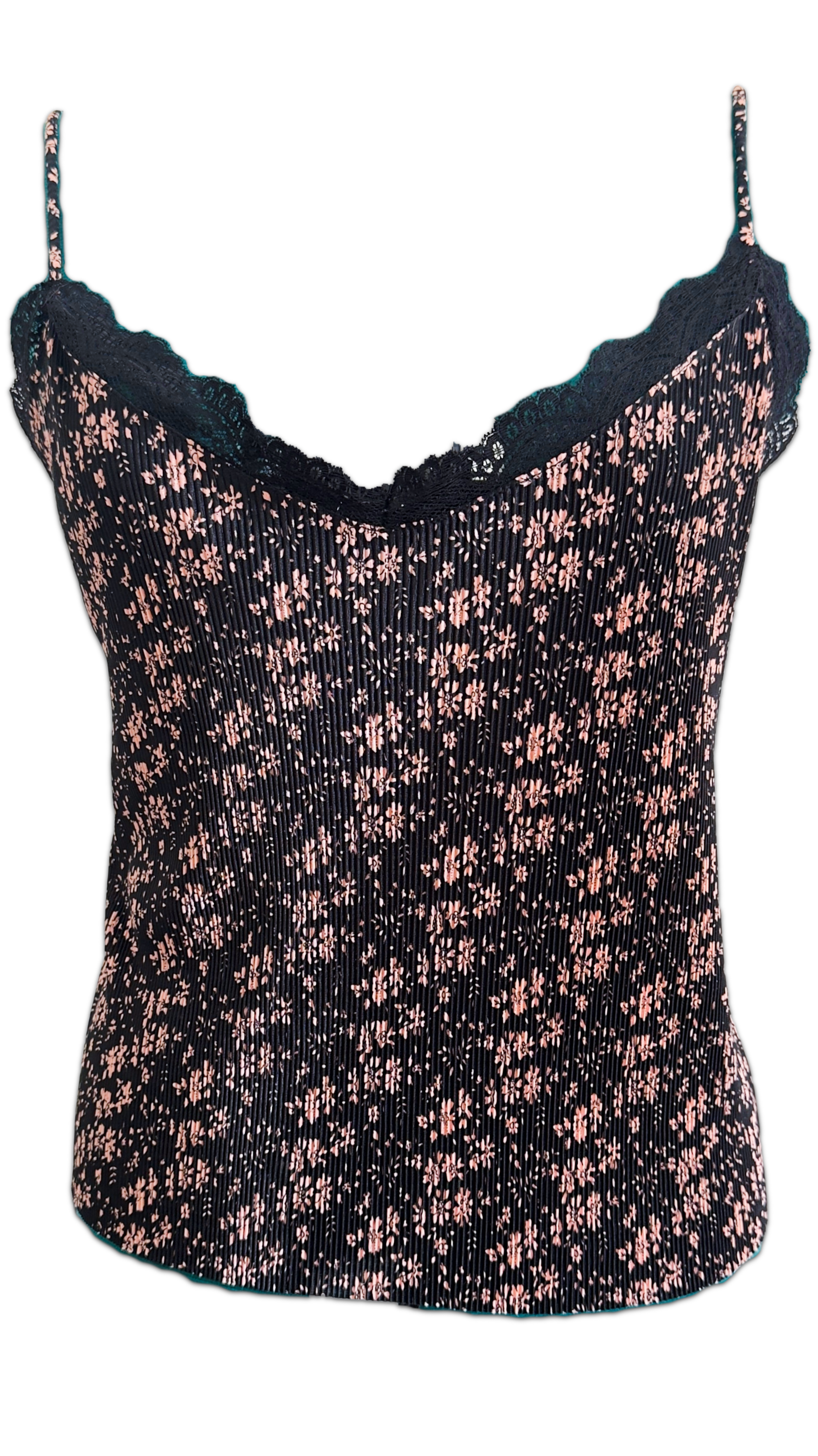 ZARA Black & Blush Floral Lace-Trim Cami Top – Size S