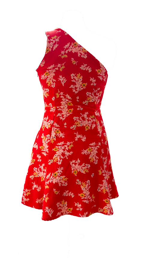 19 Cooper Red Floral One-Shoulder Mini Dress – XS