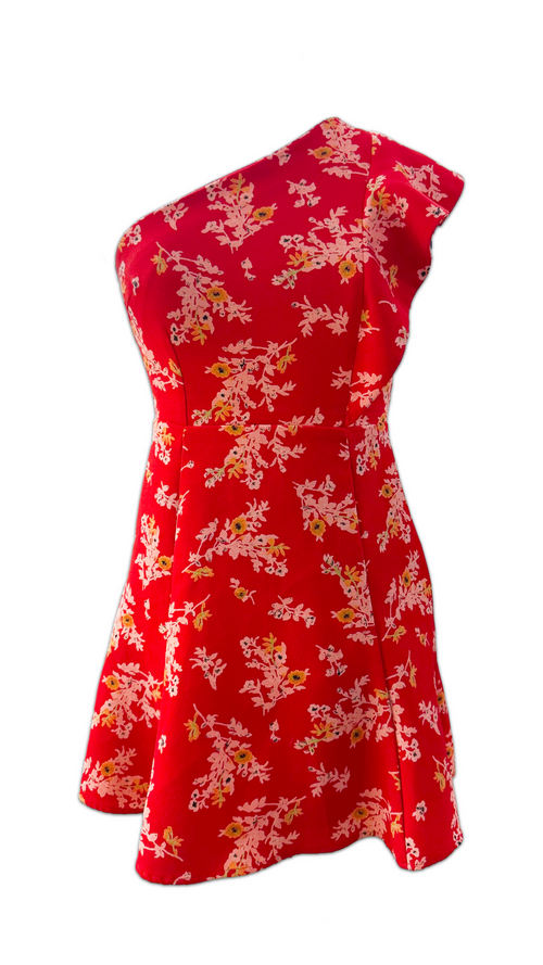 19 Cooper Red Floral One-Shoulder Mini Dress – XS