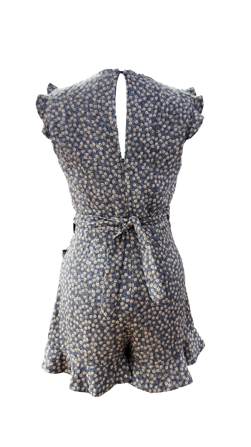 ZARA Trafaluc Grey-Blue Floral Ruffle Mini Dress - Size S (US 5)