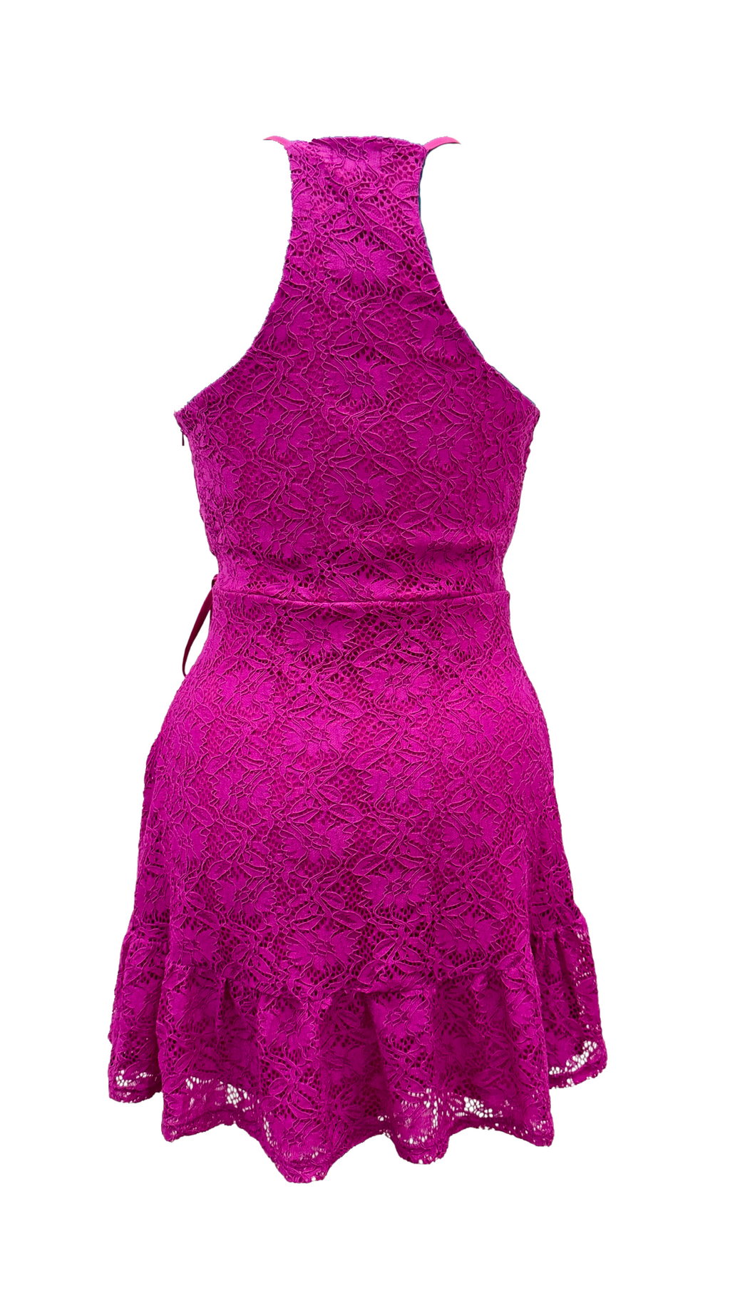 Love, Fire Pink Lace Ruffle Mini Dress - Size M