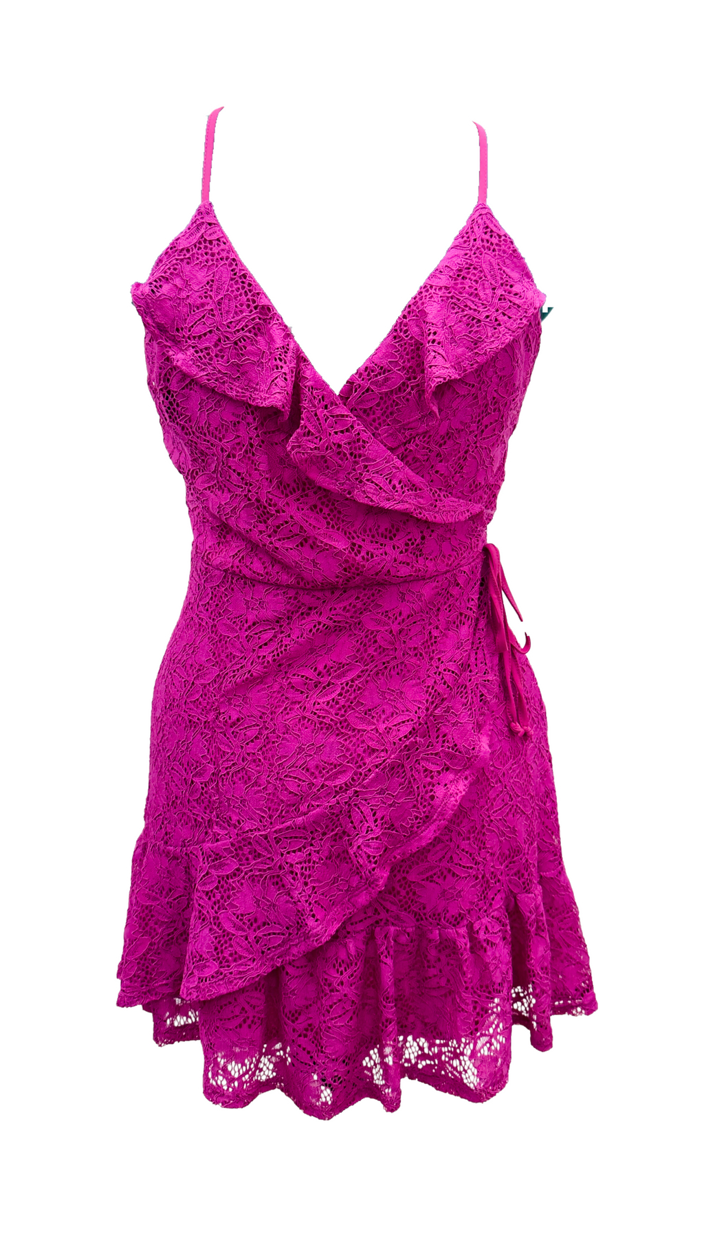 Love, Fire Pink Lace Ruffle Mini Dress - Size M