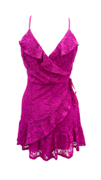 Love, Fire Pink Lace Ruffle Mini Dress - Size M