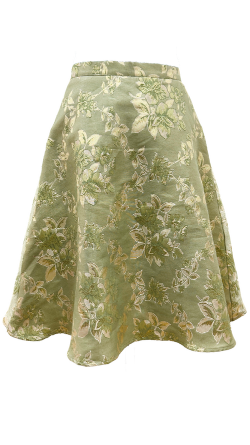 Custom-Made Green Floral A-Line Skirt (M/L Fit)
