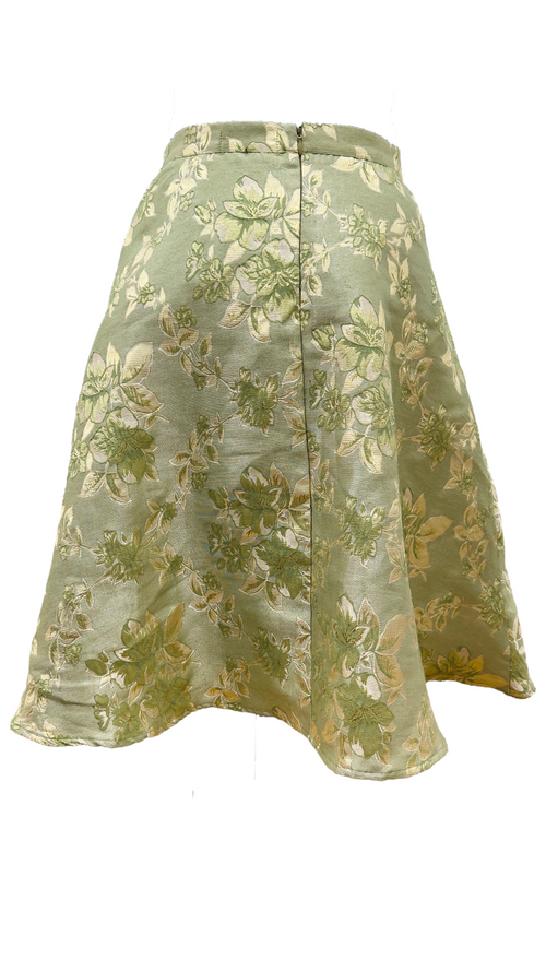 Custom-Made Green Floral A-Line Skirt (M/L Fit)