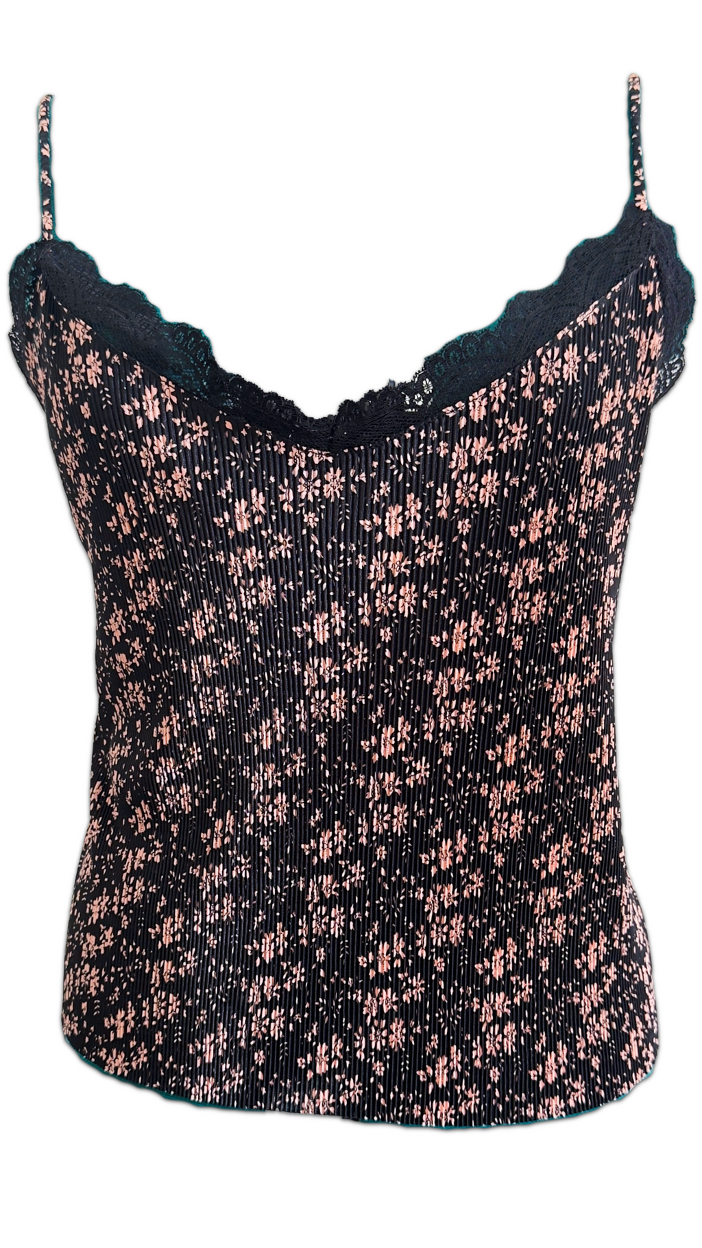 ZARA Black & Blush Floral Lace-Trim Cami Top – Size S